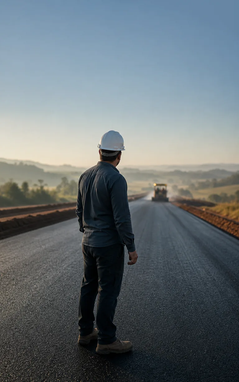 Engenheiro observa uma obra de pavimentação
